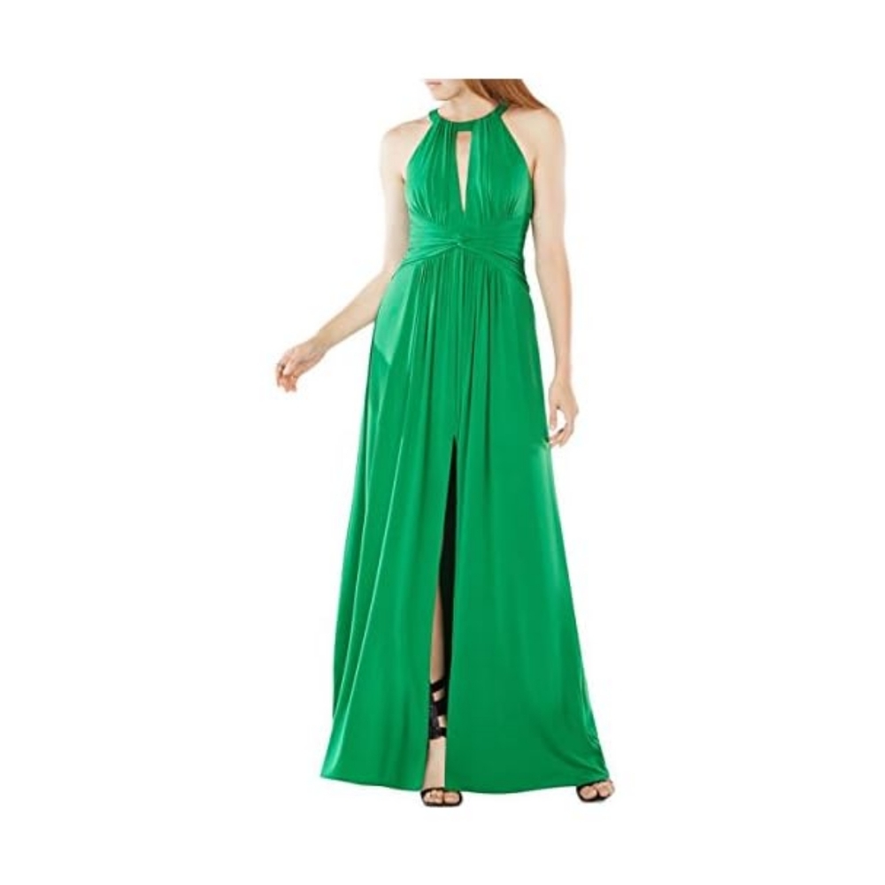 BCBGMaxAzria Emerald Green Halter Evening Gown